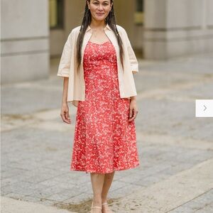 Uniqlo red floral Printed Front-Slit Camisole Dress